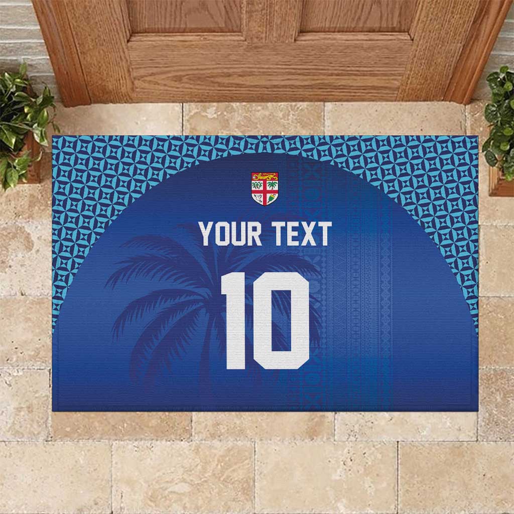 Custom Fiji Football-Towards World Cup 2026 Rubber Doormat LT03 Blue - Polynesian Pride