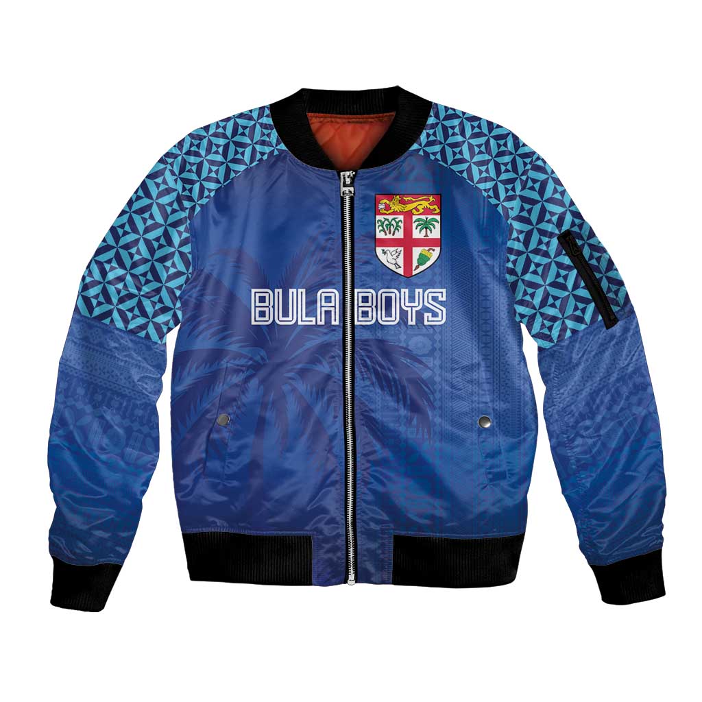 Custom Fiji Football-Towards World Cup 2026 Sleeve Zip Bomber Jacket LT03 Unisex Blue - Polynesian Pride