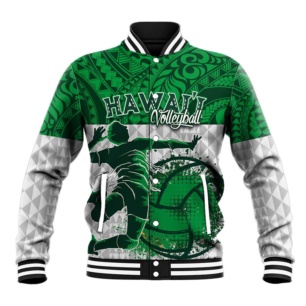 Custom Hawaii Volleyball-Kakau Motif Green Color Baseball Jacket LT03 Unisex Green - Polynesian Pride