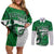 Custom Hawaii Volleyball-Kakau Motif Green Color Couples Matching Off Shoulder Short Dress and Long Sleeve Button Shirt