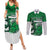 Custom Hawaii Volleyball-Kakau Motif Green Color Couples Matching Summer Maxi Dress and Long Sleeve Button Shirt