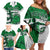 Custom Hawaii Volleyball-Kakau Motif Green Color Family Matching Off Shoulder Short Dress and Hawaiian Shirt