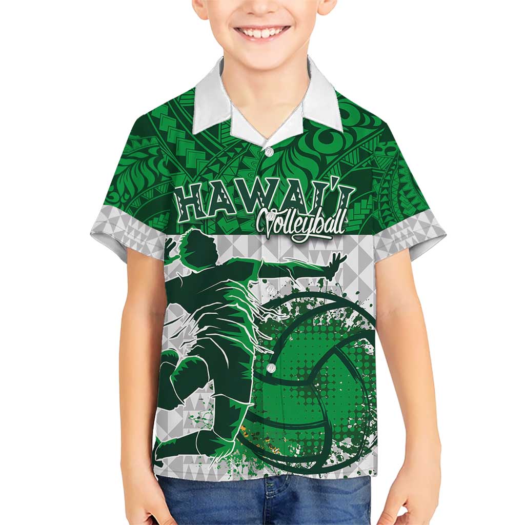 Custom Hawaii Volleyball-Kakau Motif Green Color Kid Hawaiian Shirt LT03 Kid Green - Polynesian Pride