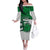 Custom Hawaii Volleyball-Kakau Motif Green Color Off The Shoulder Long Sleeve Dress