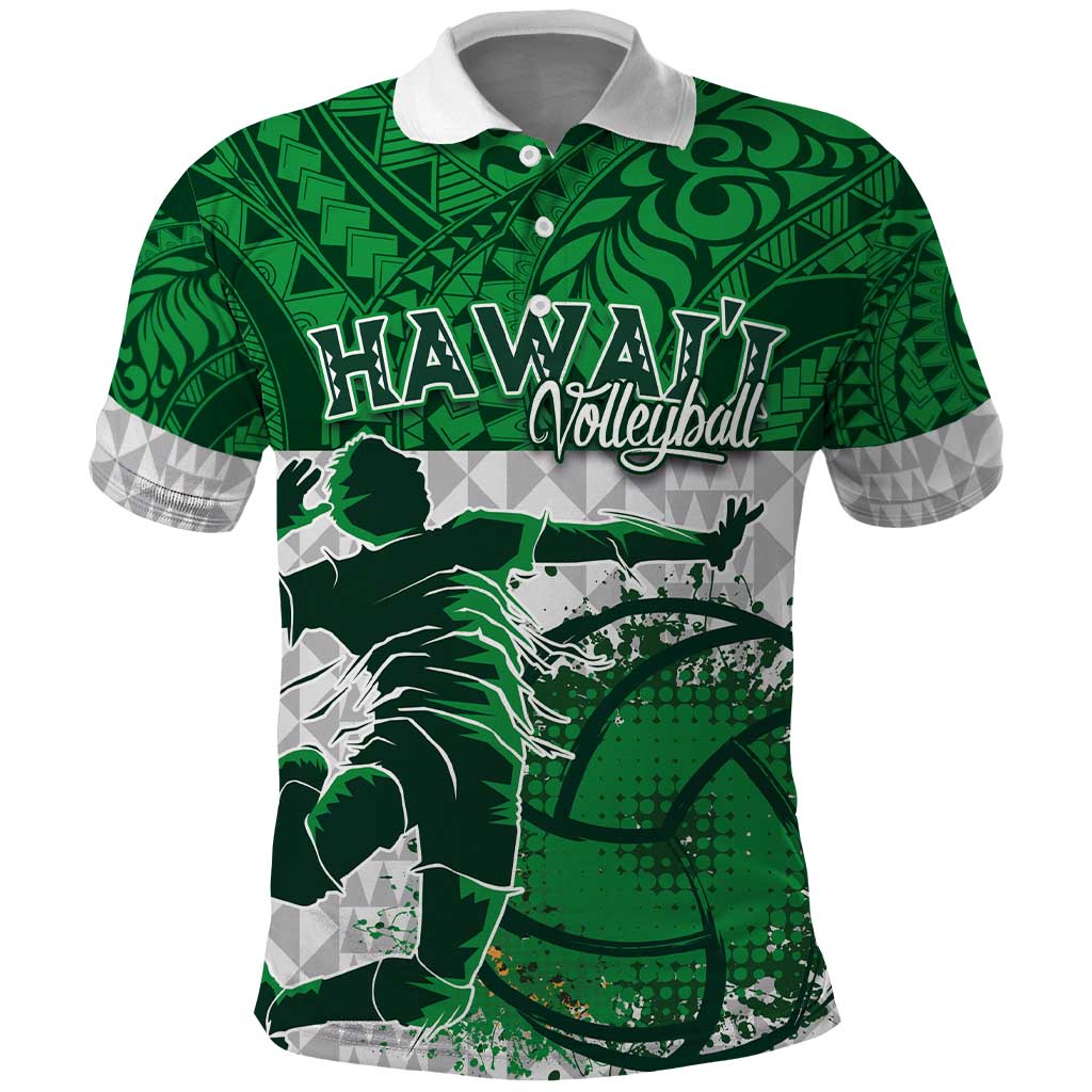 Custom Hawaii Volleyball-Kakau Motif Green Color Polo Shirt LT03 Green - Polynesian Pride