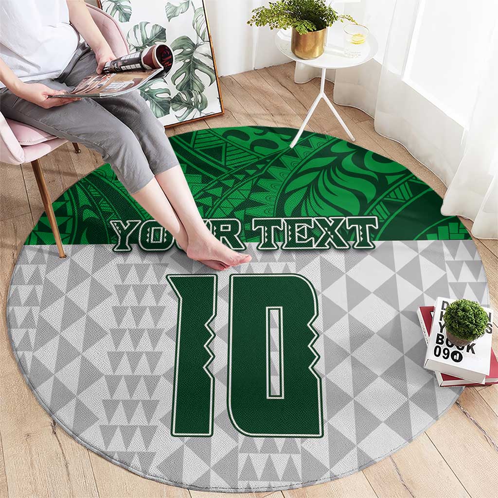 Custom Hawaii Volleyball-Kakau Motif Green Color Round Carpet LT03 - Polynesian Pride