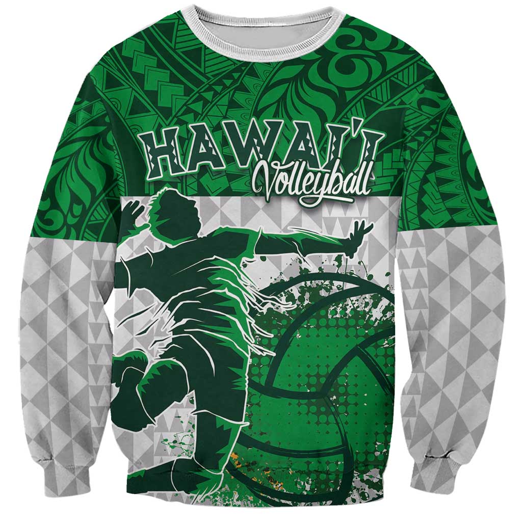 Custom Hawaii Volleyball-Kakau Motif Green Color Sweatshirt LT03 Unisex Green - Polynesian Pride