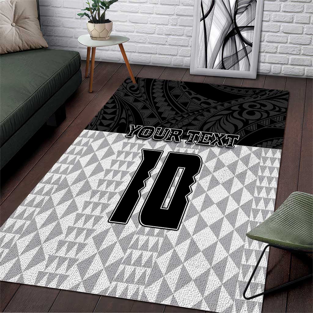 Custom Hawaii Volleyball-Kakau Motif Grayscale Color Area Rug LT03 Black - Polynesian Pride