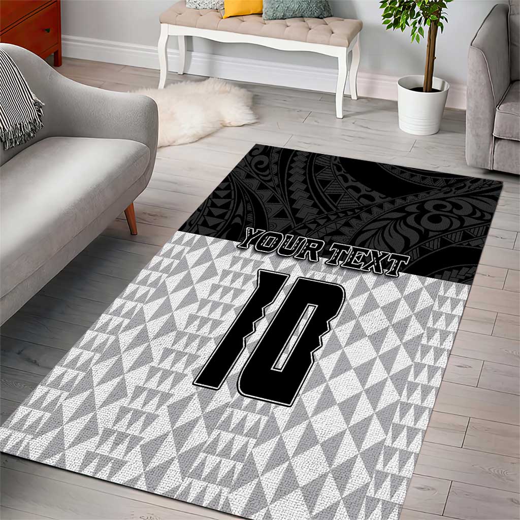 Custom Hawaii Volleyball-Kakau Motif Grayscale Color Area Rug LT03 - Polynesian Pride