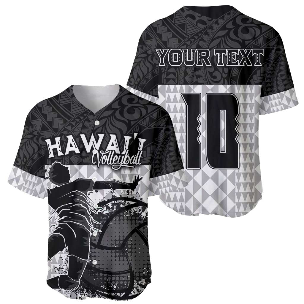 Custom Hawaii Volleyball-Kakau Motif Grayscale Color Baseball Jersey LT03 - Polynesian Pride