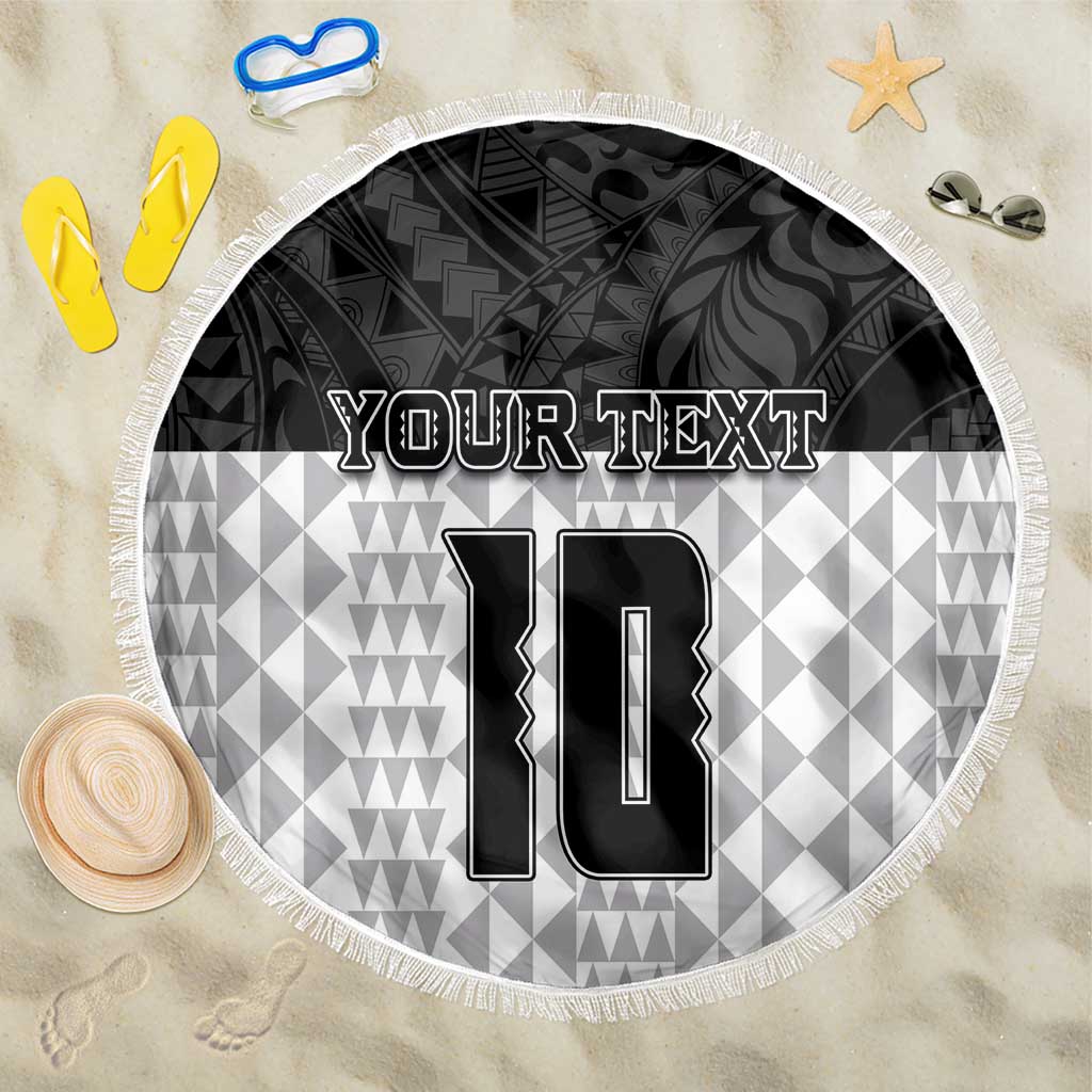 Custom Hawaii Volleyball-Kakau Motif Grayscale Color Beach Blanket LT03 One Size 150cm Black - Polynesian Pride