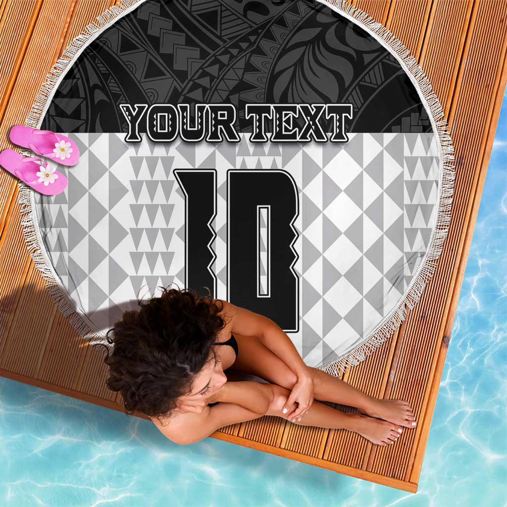 Custom Hawaii Volleyball-Kakau Motif Grayscale Color Beach Blanket LT03 - Polynesian Pride