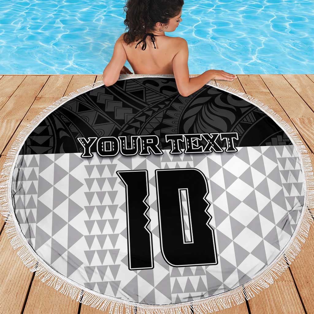 Custom Hawaii Volleyball-Kakau Motif Grayscale Color Beach Blanket LT03 - Polynesian Pride