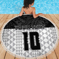 Custom Hawaii Volleyball-Kakau Motif Grayscale Color Beach Blanket LT03 - Polynesian Pride