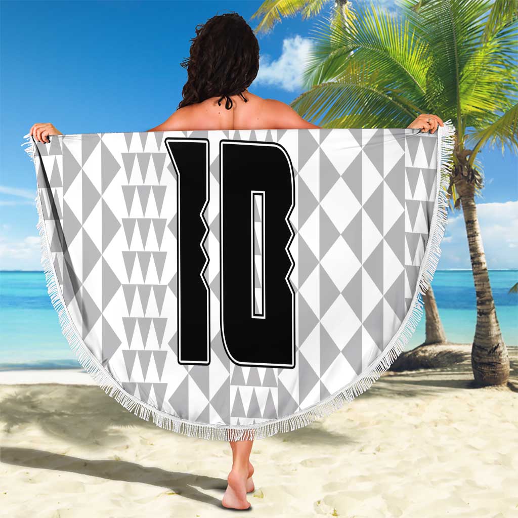 Custom Hawaii Volleyball-Kakau Motif Grayscale Color Beach Blanket LT03 - Polynesian Pride