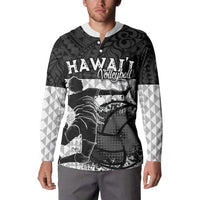 Custom Hawaii Volleyball-Kakau Motif Grayscale Color Button Sweatshirt LT03 - Polynesian Pride