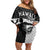 Custom Hawaii Volleyball-Kakau Motif Grayscale Color Family Matching Off Shoulder Short Dress and Hawaiian Shirt