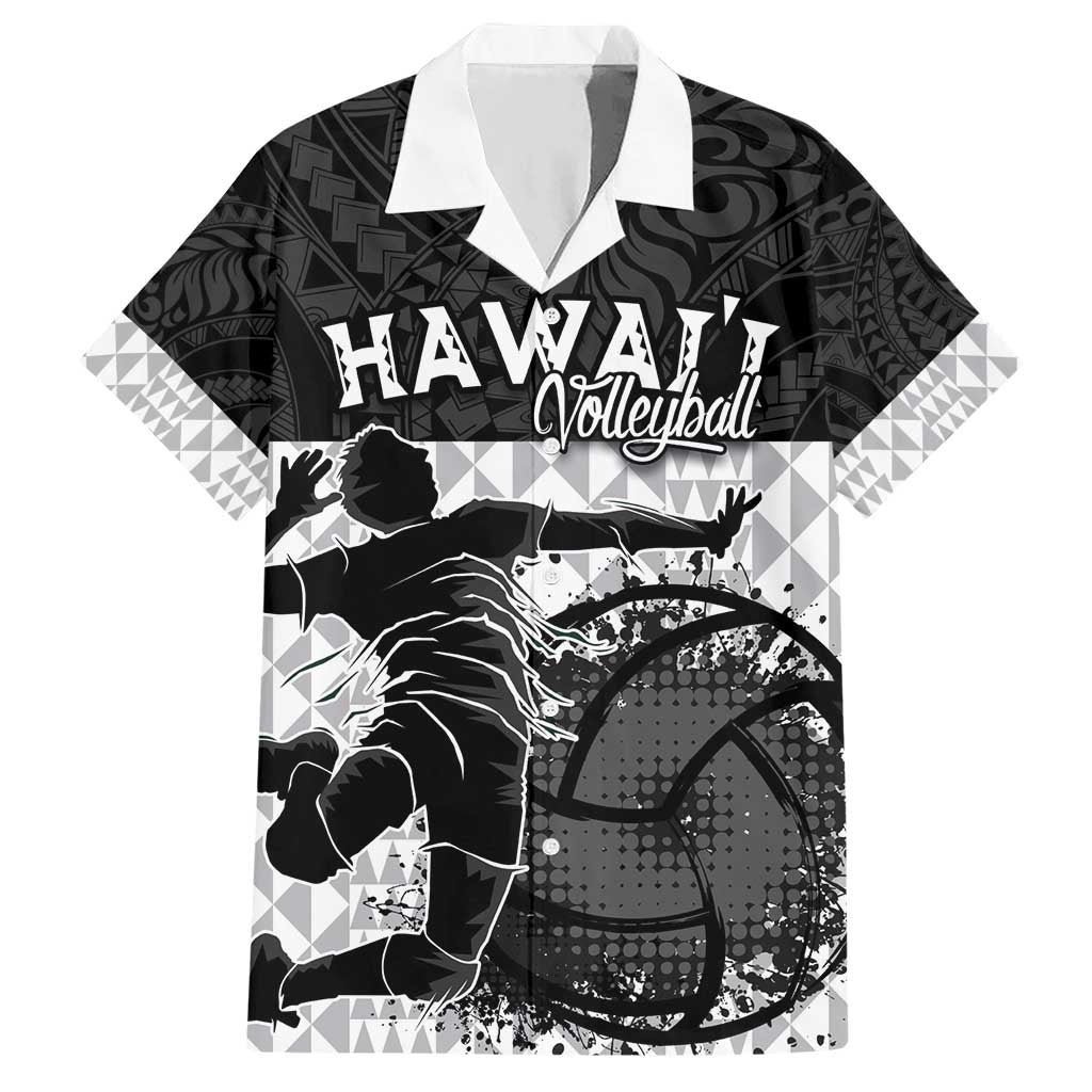 Custom Hawaii Volleyball-Kakau Motif Grayscale Color Hawaiian Shirt LT03 Black - Polynesian Pride