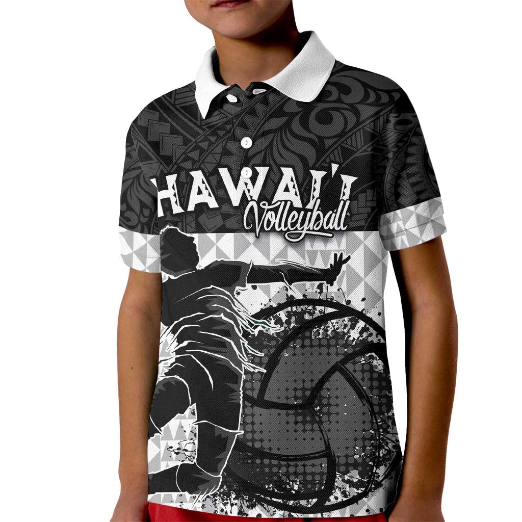 Custom Hawaii Volleyball-Kakau Motif Grayscale Color Kid Polo Shirt LT03 Kid Black - Polynesian Pride