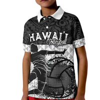 Custom Hawaii Volleyball-Kakau Motif Grayscale Color Kid Polo Shirt LT03 Kid Black - Polynesian Pride