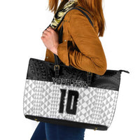Custom Hawaii Volleyball-Kakau Motif Grayscale Color Leather Tote Bag LT03 Black - Polynesian Pride
