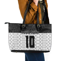 Custom Hawaii Volleyball-Kakau Motif Grayscale Color Leather Tote Bag LT03 - Polynesian Pride