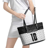 Custom Hawaii Volleyball-Kakau Motif Grayscale Color Leather Tote Bag LT03 - Polynesian Pride