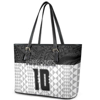 Custom Hawaii Volleyball-Kakau Motif Grayscale Color Leather Tote Bag LT03 - Polynesian Pride