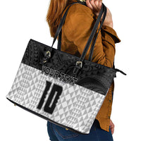 Custom Hawaii Volleyball-Kakau Motif Grayscale Color Leather Tote Bag LT03 - Polynesian Pride