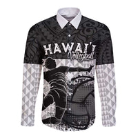 Custom Hawaii Volleyball-Kakau Motif Grayscale Color Long Sleeve Button Shirt LT03 Unisex Black - Polynesian Pride