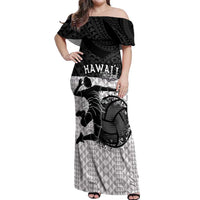 Custom Hawaii Volleyball-Kakau Motif Grayscale Color Off Shoulder Maxi Dress LT03 Women Black - Polynesian Pride