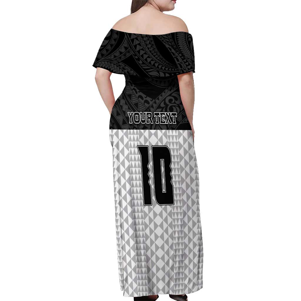 Custom Hawaii Volleyball-Kakau Motif Grayscale Color Off Shoulder Maxi Dress LT03 - Polynesian Pride