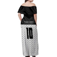 Custom Hawaii Volleyball-Kakau Motif Grayscale Color Off Shoulder Maxi Dress LT03 - Polynesian Pride