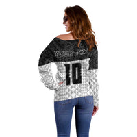Custom Hawaii Volleyball-Kakau Motif Grayscale Color Off Shoulder Sweater LT03 - Polynesian Pride