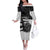 Custom Hawaii Volleyball-Kakau Motif Grayscale Color Off The Shoulder Long Sleeve Dress