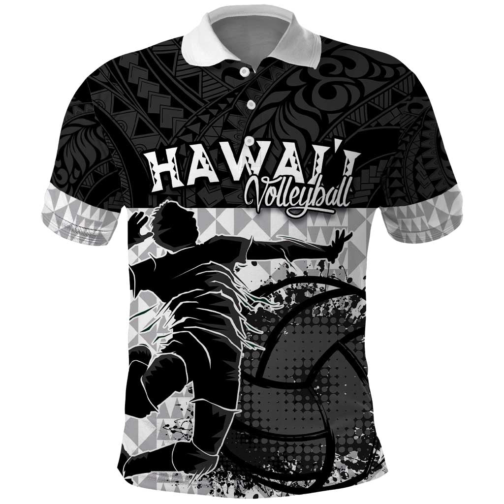 Custom Hawaii Volleyball-Kakau Motif Grayscale Color Polo Shirt LT03 Black - Polynesian Pride