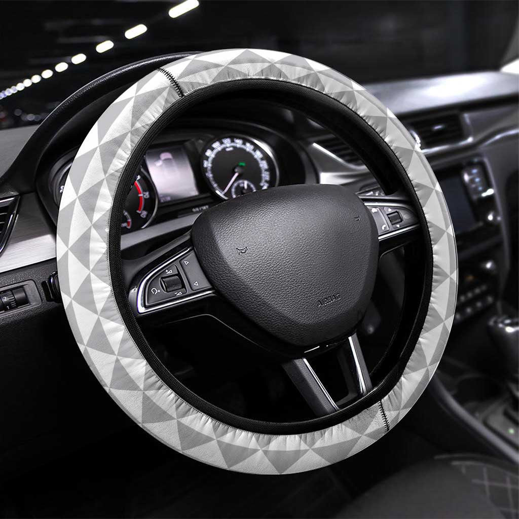 Hawaii Volleyball-Kakau Motif Grayscale Color Steering Wheel Cover LT03 Universal Fit Black - Polynesian Pride