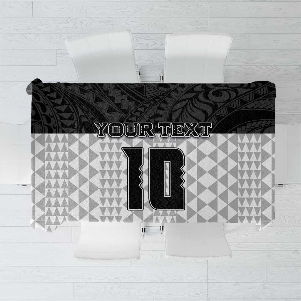 Custom Hawaii Volleyball-Kakau Motif Grayscale Color Tablecloth LT03 Black - Polynesian Pride