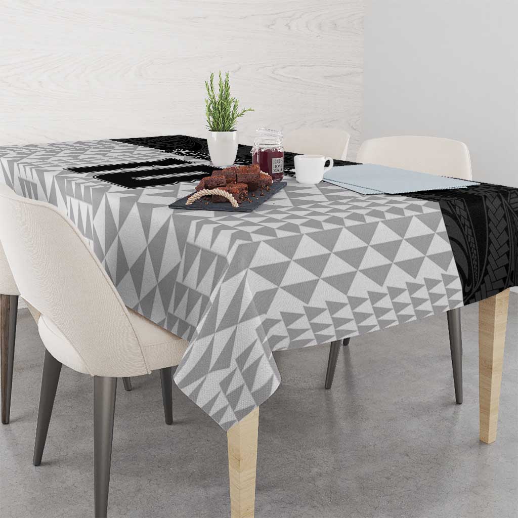 Custom Hawaii Volleyball-Kakau Motif Grayscale Color Tablecloth LT03 - Polynesian Pride