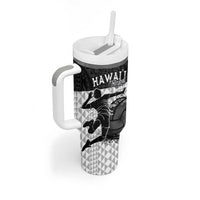 Custom Hawaii Volleyball-Kakau Motif Grayscale Color Tumbler With Handle LT03 - Polynesian Pride