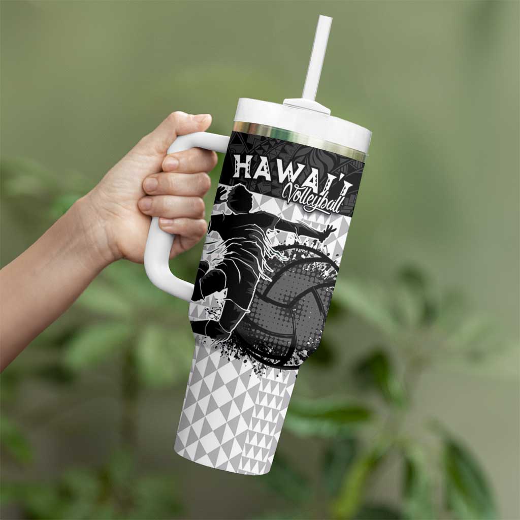 Custom Hawaii Volleyball-Kakau Motif Grayscale Color Tumbler With Handle LT03 - Polynesian Pride