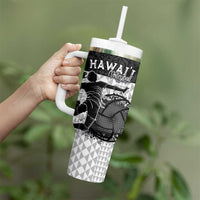 Custom Hawaii Volleyball-Kakau Motif Grayscale Color Tumbler With Handle LT03 - Polynesian Pride