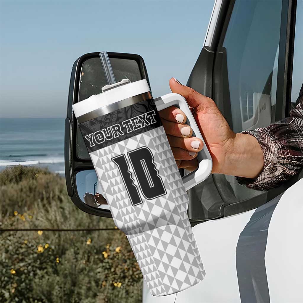 Custom Hawaii Volleyball-Kakau Motif Grayscale Color Tumbler With Handle LT03 - Polynesian Pride