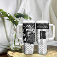 Custom Hawaii Volleyball-Kakau Motif Grayscale Color Tumbler With Handle LT03 - Polynesian Pride
