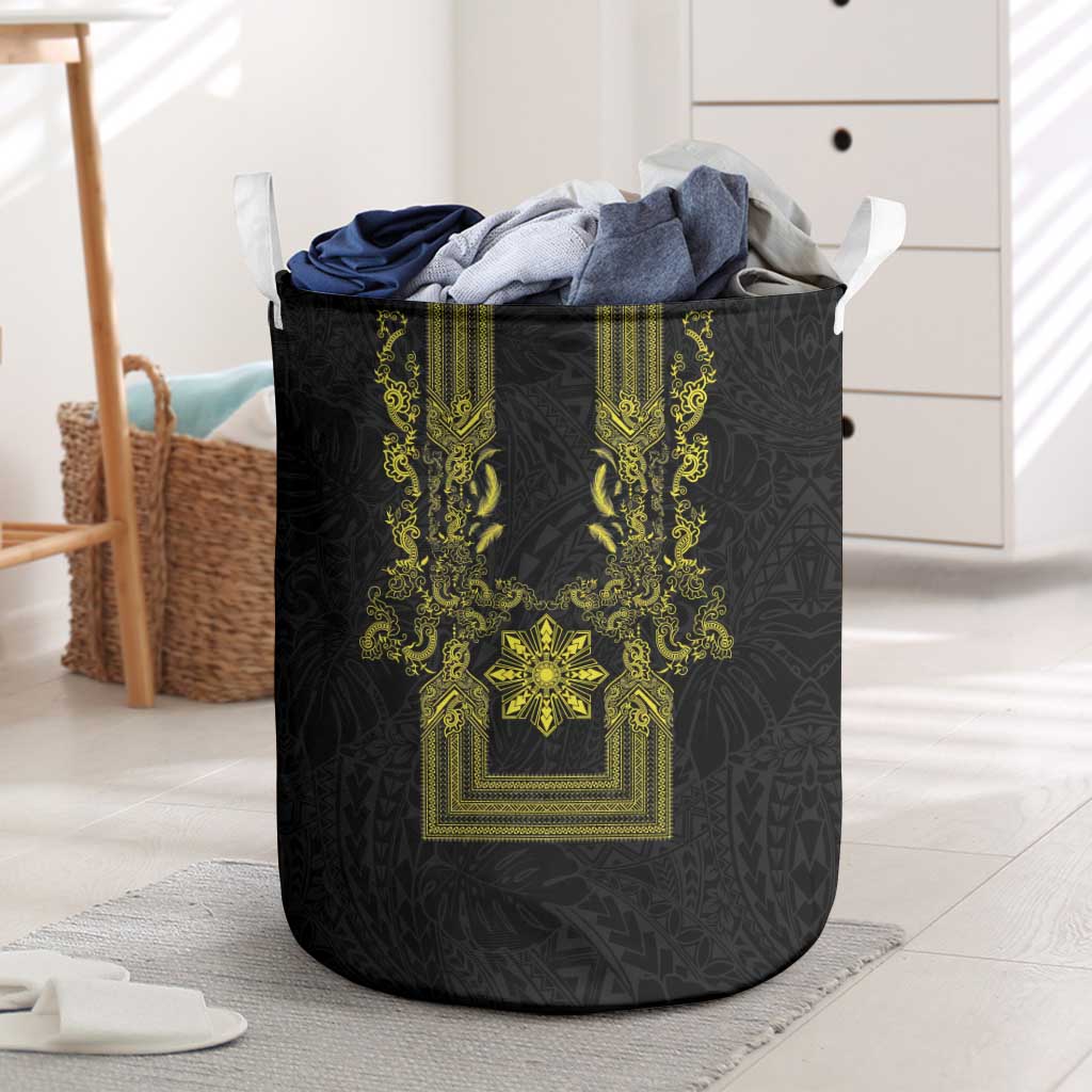 Philippines Barong Style Laundry Basket with Polynesian Art and Leaf Motif Black-Gold Color LT03 Black - Polynesian Pride