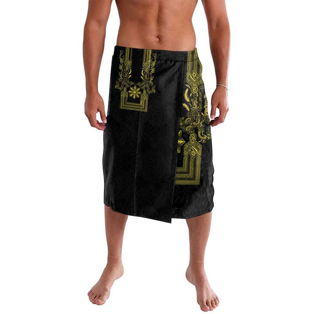 Philippines Barong Style Lavalava with Polynesian Art and Leaf Motif Black-Gold Color LT03 Black - Polynesian Pride
