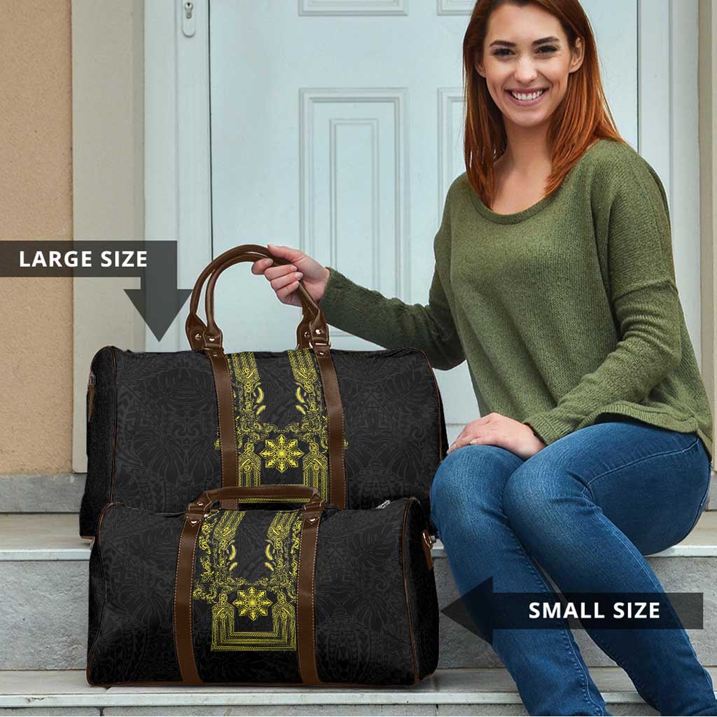 Philippines Barong Style Travel Bag with Polynesian Art and Leaf Motif Black-Gold Color LT03 - Polynesian Pride