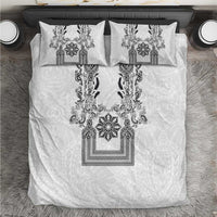 Philippines Barong Style Bedding Set with Polynesian Art and Leaf Motif Black-White Color LT03 White - Polynesian Pride