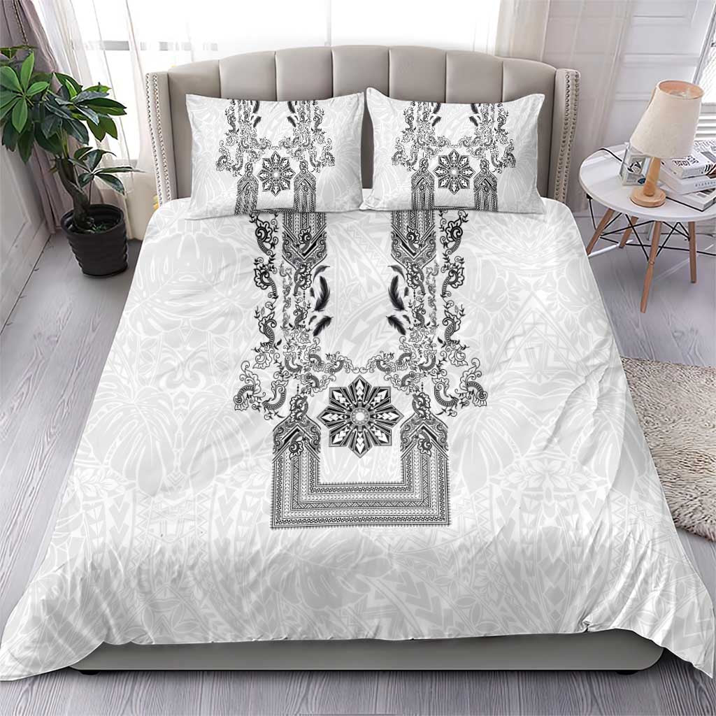 Philippines Barong Style Bedding Set with Polynesian Art and Leaf Motif Black-White Color LT03 - Polynesian Pride