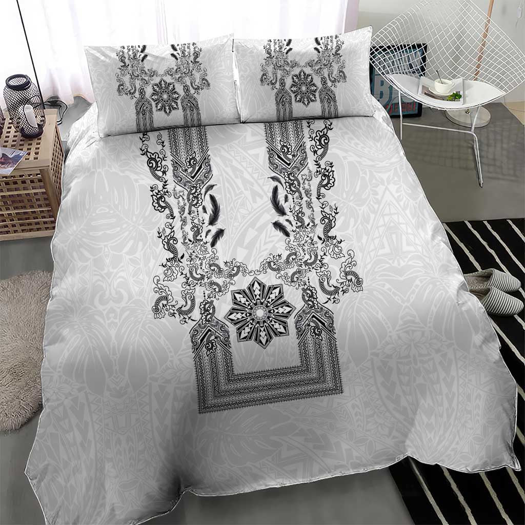 Philippines Barong Style Bedding Set with Polynesian Art and Leaf Motif Black-White Color LT03 - Polynesian Pride